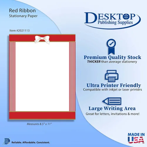 Vista 2 de Red Ribbon - Papel de papelería navideño, 50 hojas con membrete para eventos de invierno y Navidad