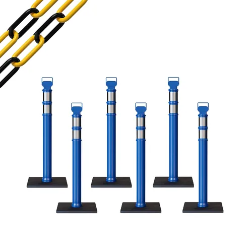 Vista 9 de CCW 6-Pack 45" Delineador Post Kit Kit de 3.0 in collares reflectantes, base de goma de 10 lb (6 postes blancos con cadena negra de 50 pies)