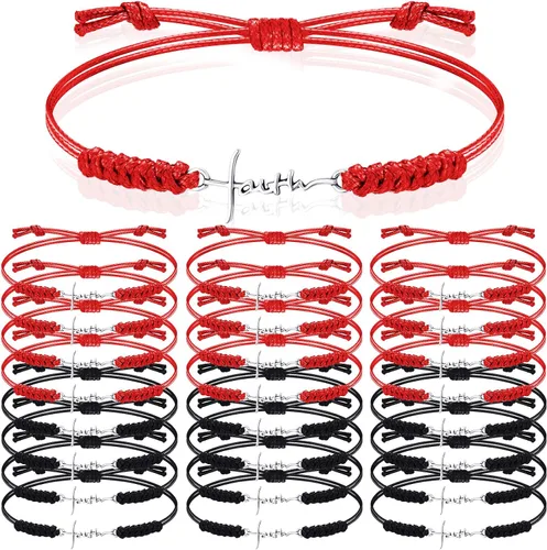 Vista 7 de Rtteri 20 Piezas Pulseras de Cruz de Fe Inspiracionales Regalos de Joyería de Cumpleaños a Granel de Acero Inoxidable Dije de Esperanza Pulsera