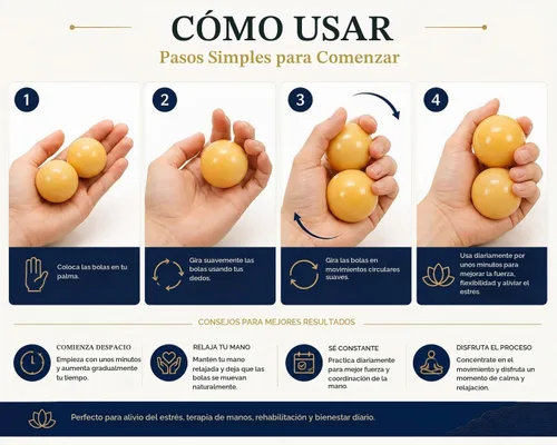 Vista 3 de JapanBargain, Juego de Bolas Baoding de 2 – Ejercicio de Mano, Alivio del Estrés, Coordinación y Entrenamiento de Fuerza, Bolas de Terapia con Caja
