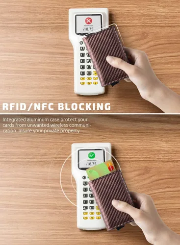 Vista 27 de VULKIT Tarjetero RFID Bloqueo de Cuero Automático Pop Up Cartera Aluminio Slim Pocket Tarjeta de Visita