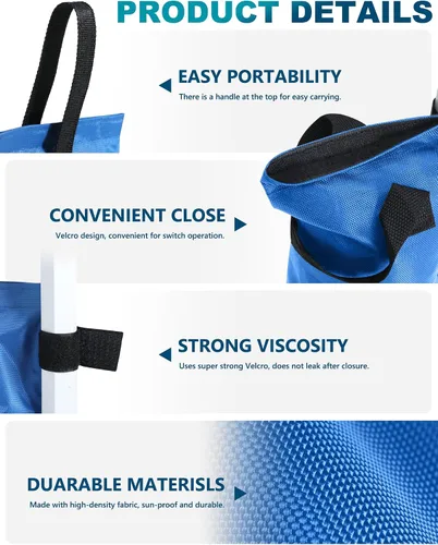 Vista 3 de MASTERCANOPY Bolsas de arena con peso de toldo de 112 libras, sin arena (5 x 18 pulgadas, azul) Durable Sandbags without Sand Set of 4 Anchors