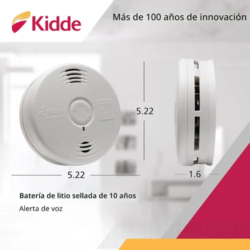 Vista 3 de Kidde Detector de humo, batería de 10 años, alarma de humo con sensor fotoeléctrico, blanco
