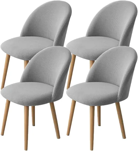Vista 8 de XMNTG Juego de 4 fundas elásticas de jacquard gris para silla de comedor, con respaldo curvado, fundas para silla de acento modernas de mediados