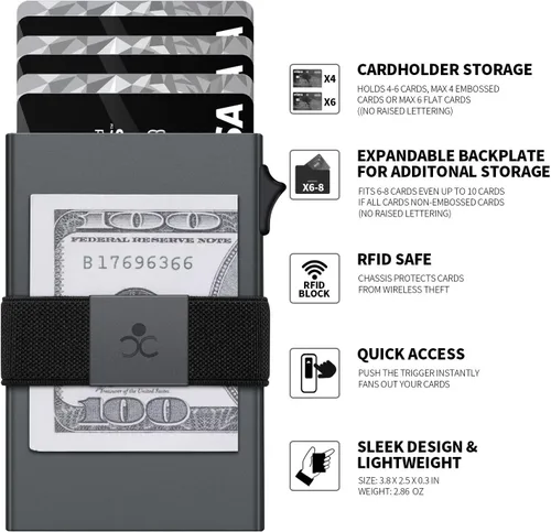 Vista 2 de SEMORID Cartera delgada de aluminio con tarjetero para hombre, Botón gris espacial-B, Cartera Rfid minimalista para hombre