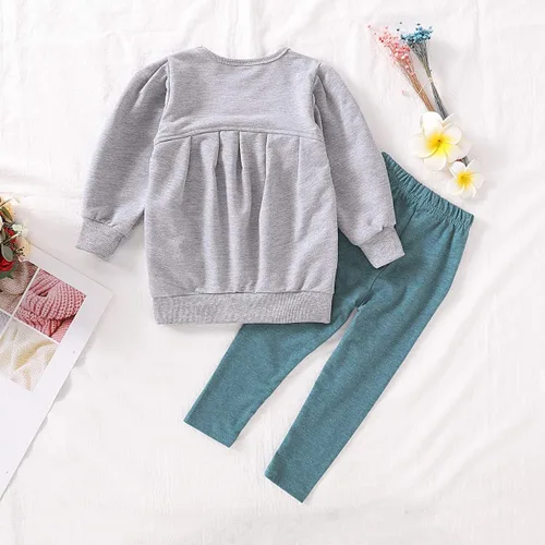 Vista 3 de CM C&M WODRO Conjunto de ropa de invierno cálida de manga larga + pantalones largos para niñas pequeñas