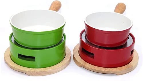 Vista 6 de Juego de fondue de queso, juego de fondue de aleación de aluminio, incluye ollas de cerámica, olla de porcelana de primera calidad para queso