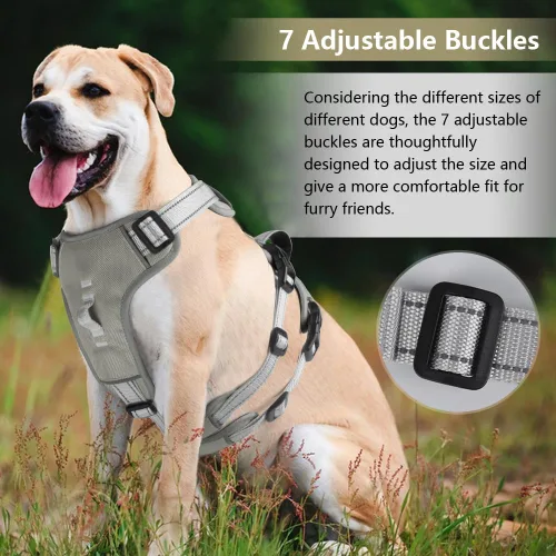 Vista 4 de FEimaX Arnés para perro sin tirones, chaleco acolchado suave para perro con 3 clips para la correa y asa de fácil control, reflectante ajustable sin