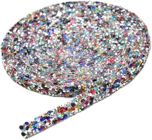 Vista 8 de Cinta de diamantes de imitación AB de 5 yardas, cinta brillante para planchar con diamantes de imitación para planchar, rollo de malla de resina