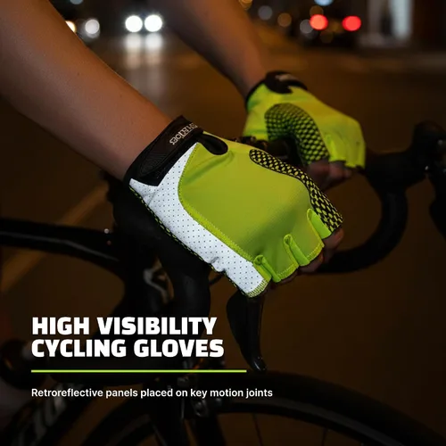 Vista 12 de Guantes reflectantes para bicicleta de verano, guantes de ciclismo fluorescentes de alta visibilidad con acolchado de gel y golpes antideslizantes