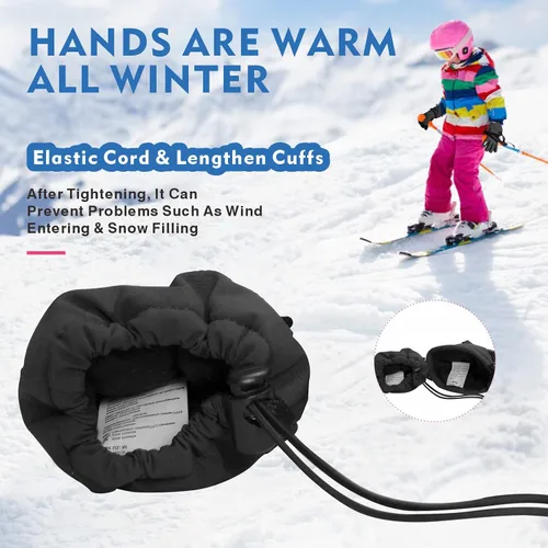 Vista 7 de BQA Guantes de esquí para niños, impermeables, para invierno, clima frío, snowboard, nieve, guantes cálidos para niños y niñas