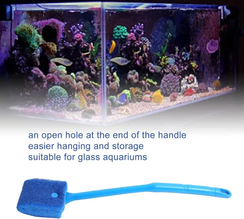 Vista 3 de Raspador de algas para acuario, limpiador de cepillo de esponja de doble cara, limpiador de esponja de mango largo para tanque de peces con agujeros