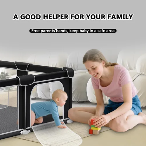 Vista 6 de G TALECO GEAR Corralito plegable para bebés y niños pequeños, patio de juegos portátil de 50"x50" con alfombra, corral de juegos plegable para niños