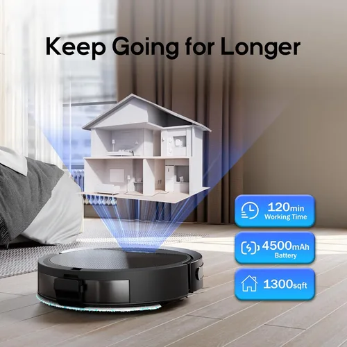 Vista 7 de V3 - Robot aspirador y fregona, autocargable, succión fuerte de 5000 Pa, control WiFi/Alexa/App, aspiradoras robóticas ultra delgadas 3 en 1