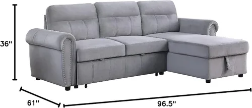 Vista 3 de Ashton - Sofá seccional reversible de tela de terciopelo gris