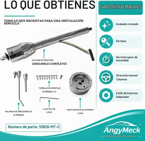 Vista 5 de Columna de Dirección Manual de Inclinación Cromada de 28'' con Adaptador de Rueda Sin Llave Hot Rod GM Columna de dirección cromada de 28" sin llave