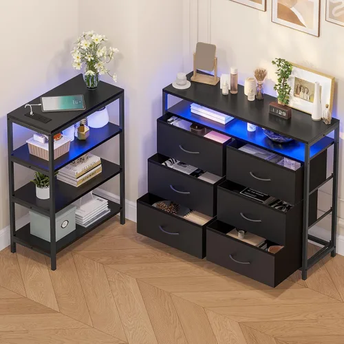 Vista 7 de HAUOMS Soporte de TV para TV de 60 pulgadas, centro de entretenimiento LED Negro