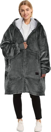 Vista 15 de Catalonia Sudadera con capucha y cremallera, chaqueta Sherpa de gran tamaño, regalo para ella Full-Zip Design for Easy Wear, Dual-Layer Comfort