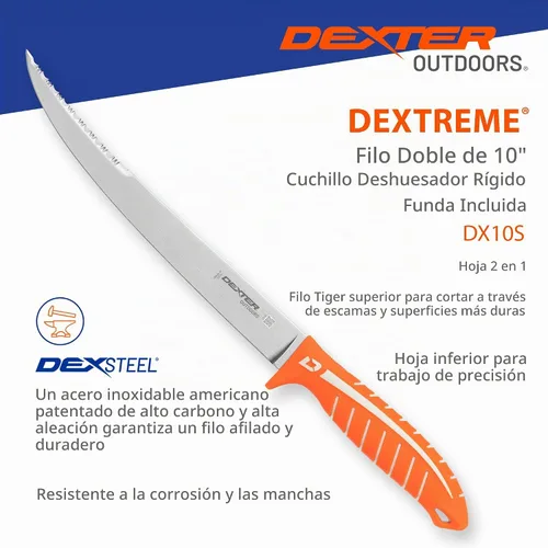 Vista 4 de Dexter Outdoors Dextreme Cuchillo de filete rígido de 10 pulgadas de doble filo Incluye funda
