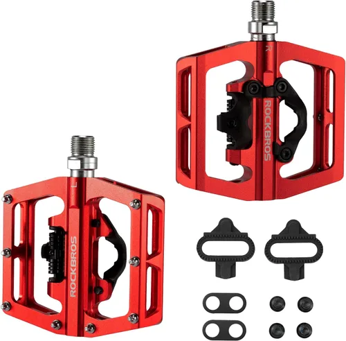 Vista 6 de ROCKBROS Pedales de bicicleta de montaña MTB compatibles con SPD bicicleta de montaña de doble función sellada sin clipless de aluminio plataforma
