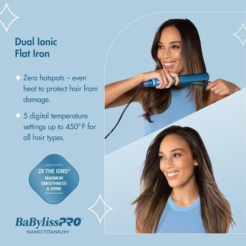 Vista 5 de BabylissPRO Nano Titanium Specialty Ionic Hair Straightener, Professional Flat Iron For All Hair Types