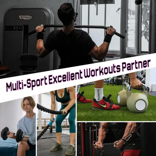 Vista 7 de Puños para levantamiento de pesas, guantes de entrenamiento ergonómicos para mujeres y hombres, agarres de goma para gimnasio sin dedos, agarres