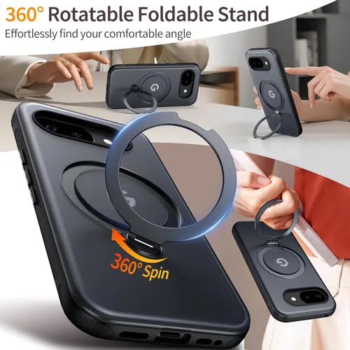 Vista 3 de Oneagle Soporte magnético giratorio de 360° para Google Pixel 10a funda translúcida [compatible con MagSafe], funda delgada mate para teléfono Pixel