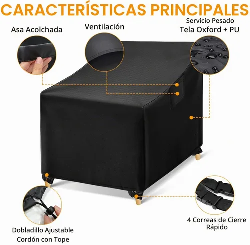 Vista 3 de WLEAFJ Fundas Impermeables para Sillas de Exterior, Fundas Negras para Muebles de Patio y Césped, Funda de Asiento Profundo para Sillón de Patio