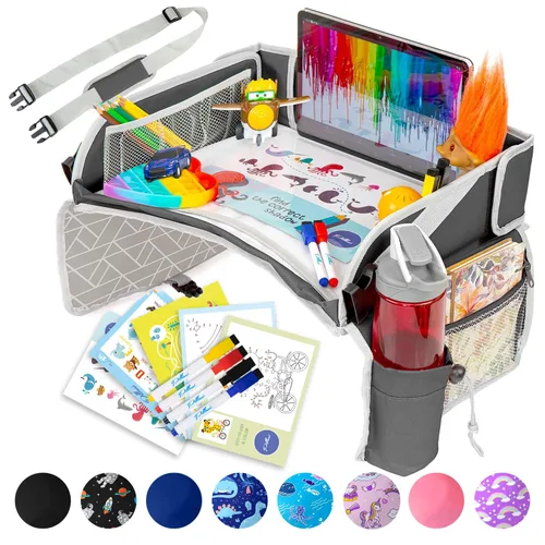 Vista 16 de PILLANI Bandeja de viaje para niños para el coche - Bandeja para asiento de coche para niños, artículos imprescindibles para viajes por carretera