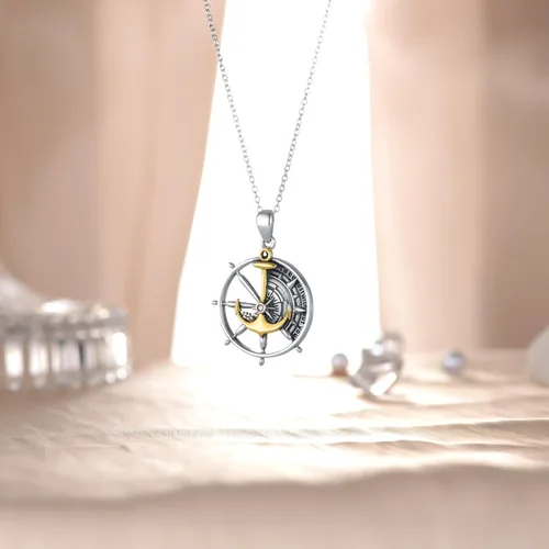Vista 10 de PROESS Collar de plata de ley con colgante de montaña y sol de semilla de mostaza/masónico/brújula para mujeres y hombres, collar con colgante