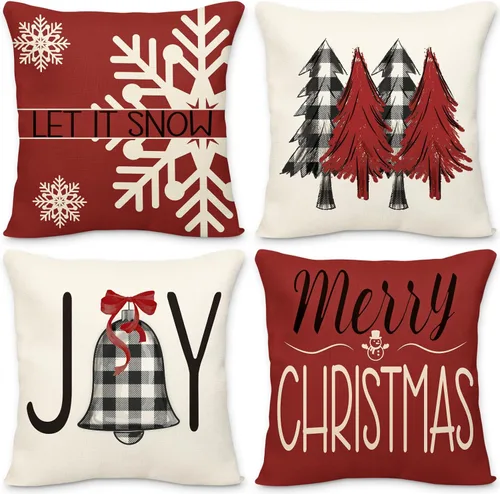 Vista 8 de Geefuun - Juego de 4 fundas de almohada navideñas grises para decoración del hogar, 18 x 18, para dormitorio, decoración
