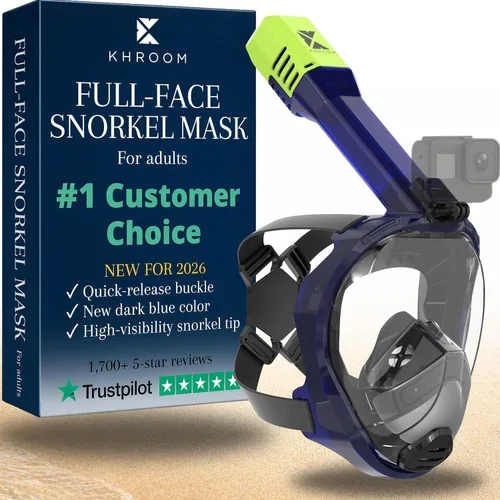Vista 9 de Khroom Full Face Snorkel Mask for Adults, CO2 Safe, Anti-Fog, 180° View Blanco Meshbag