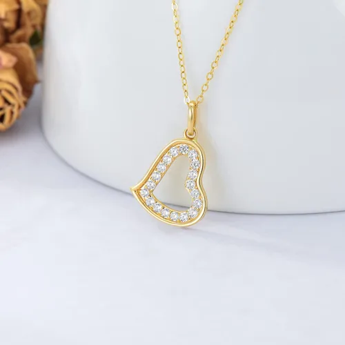 Vista 4 de Collar de corazón de diamantes naturales de oro macizo de 14 quilates para mujer, colgante de corazón de doble amor, regalo de Navidad para ella
