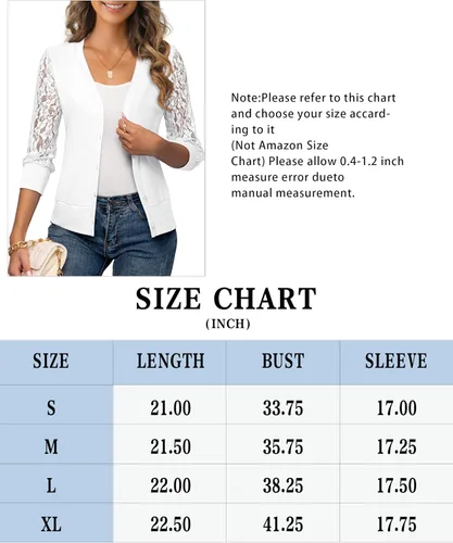 Vista 5 de Tralilbee Cárdigan de manga 34 para mujer, frente abierto, cuello en V, encaje con botones, bolero para vestidos S-XL