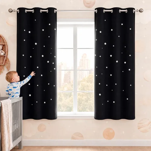 Vista 25 de NICETOWN - Cortinas de oscurecimiento de habitación con estrellas en rosa bebé, de 45 pulgadas de largo para dormitorio de niñas, cortinas