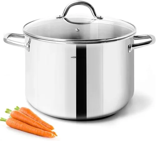 Vista 9 de HOMICHEF Olla pequeña de stock de 4 cuartos de galón de acero inoxidable sin níquel - Olla pequeña de stock de 4 cuartos con tapa de vidrio - Olla