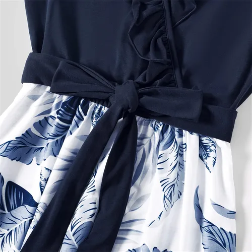 Vista 6 de PATPAT Conjunto de vestidos a juego para la familia, para la playa, para mamá y yo, con estampado floral tropical, vestido largo y camisas