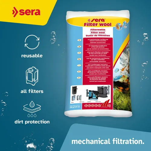 Vista 2 de sera Filtro de lana Prefiltro mecánico para mayor claridad del agua del acuario Reutilizable y ecológico Compatible con todos los filtros