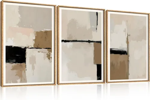 Vista 40 de HPINUB - Lienzo decorativo abstracto moderno para pared, juego de 3 impresiones artísticas enmarcadas, pintura de pared grande en blanco y negro, 16