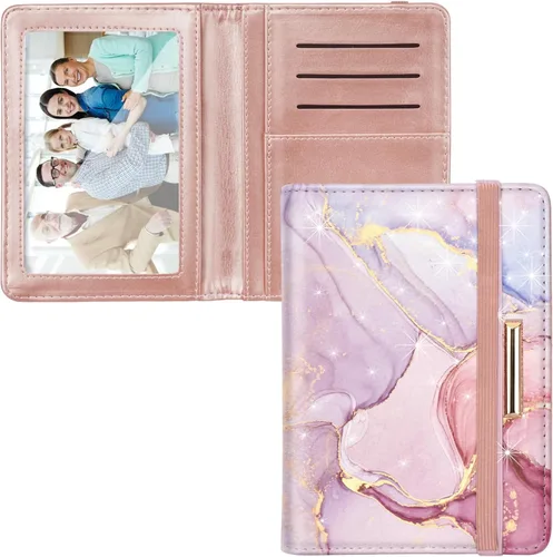 Vista 15 de Funda para pasaporte, cartera de viaje para tarjetas de crédito, bloqueo RFID, carteras para pasaporte para mujeres y hombres con ranura para fotos