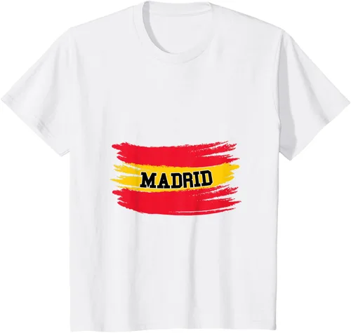 Vista 18 de Camiseta familiar de España Madrid con bandera española envejecida, Negro