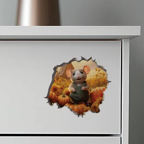 Vista 6 de Calcomanía de pared 3D con parche de calabaza con agujero de ratón