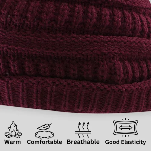 Vista 2 de Super Z Outlet Gorro térmico de punto bajo para esquí, ciclismo, protección, Borgoña
