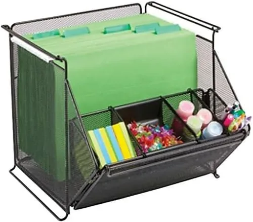 Vista 4 de Safco 2164BL Onyx - Contenedor apilable de malla con 4 compartimentos, 14 x 15 1/2 x 11 3/4, color negro