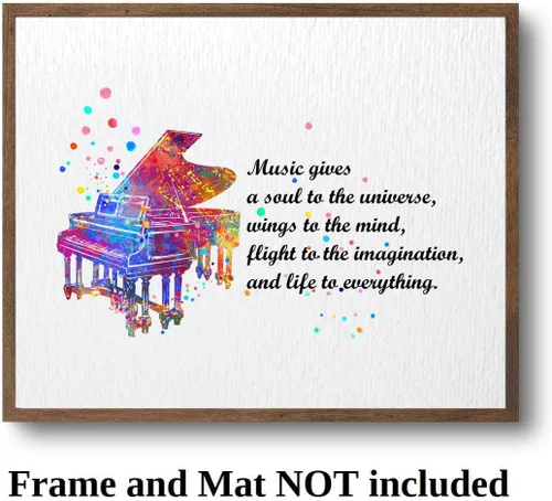 Vista 3 de Dignovel Studios Música de piano sin marco de 8 x 10 pulgadas da un alma al universo músico citas inspiradoras diciendo sabiduría acuarela impresión