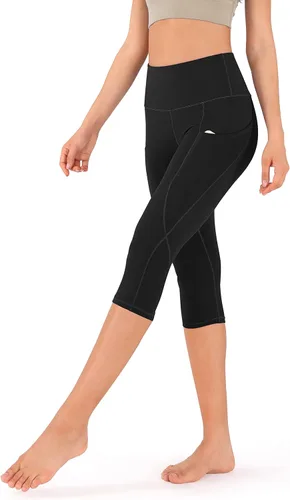 Vista 2 de ODODOS Leggings capri con cintura alta bolsillos control de abdomen para mujer no transparentan para yoga entrenamiento deportes y correr