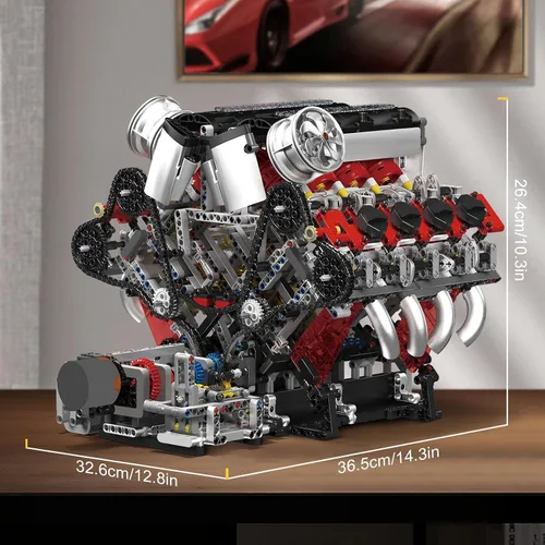 Vista 6 de Mould King Juegos de Bloques de Construcción de Motor V8, Kit de Modelo de Motor V8 que Funciona, Kit de Construcción de Modelo de Ingeniería MOC