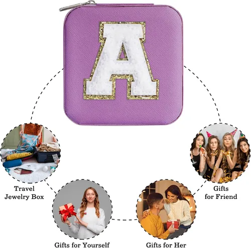 Vista 7 de Joyero pequeño para niñas, joyero con inicial de viaje para niñas Caja organizadora de joyas pequeña Joyero de viaje organizador de joyero Mini