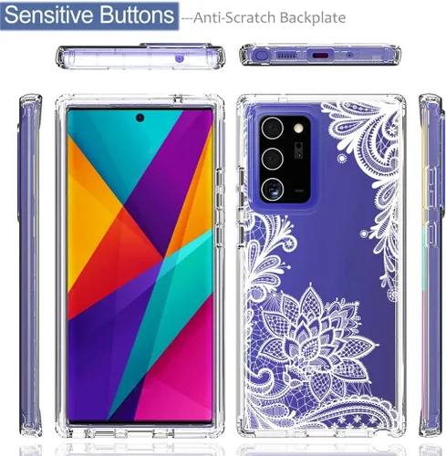 Vista 5 de Funda para Galaxy Note 20 Ultra 5G SM-N986U con protector de pantalla de vidrio templado, funda protectora de cuerpo completo con patrón de mandala