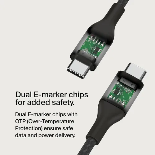 Vista 4 de Belkin BoostCharge - Cable USB C a USB C, cable de alimentación de carga rápida con cable de nailon trenzado, cabezal de aluminio anodizado, entrega